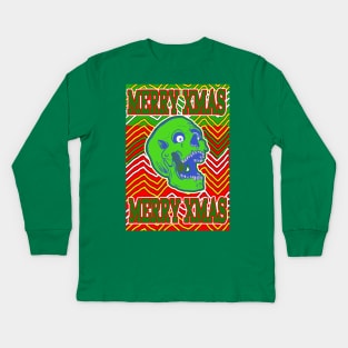 Merry Xmas Skull Christmas Sweater in Bad Taste Kids Long Sleeve T-Shirt